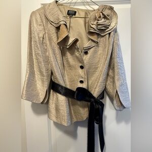 Adrianna Papell Gold Jacket Blazer top with Floral Detail